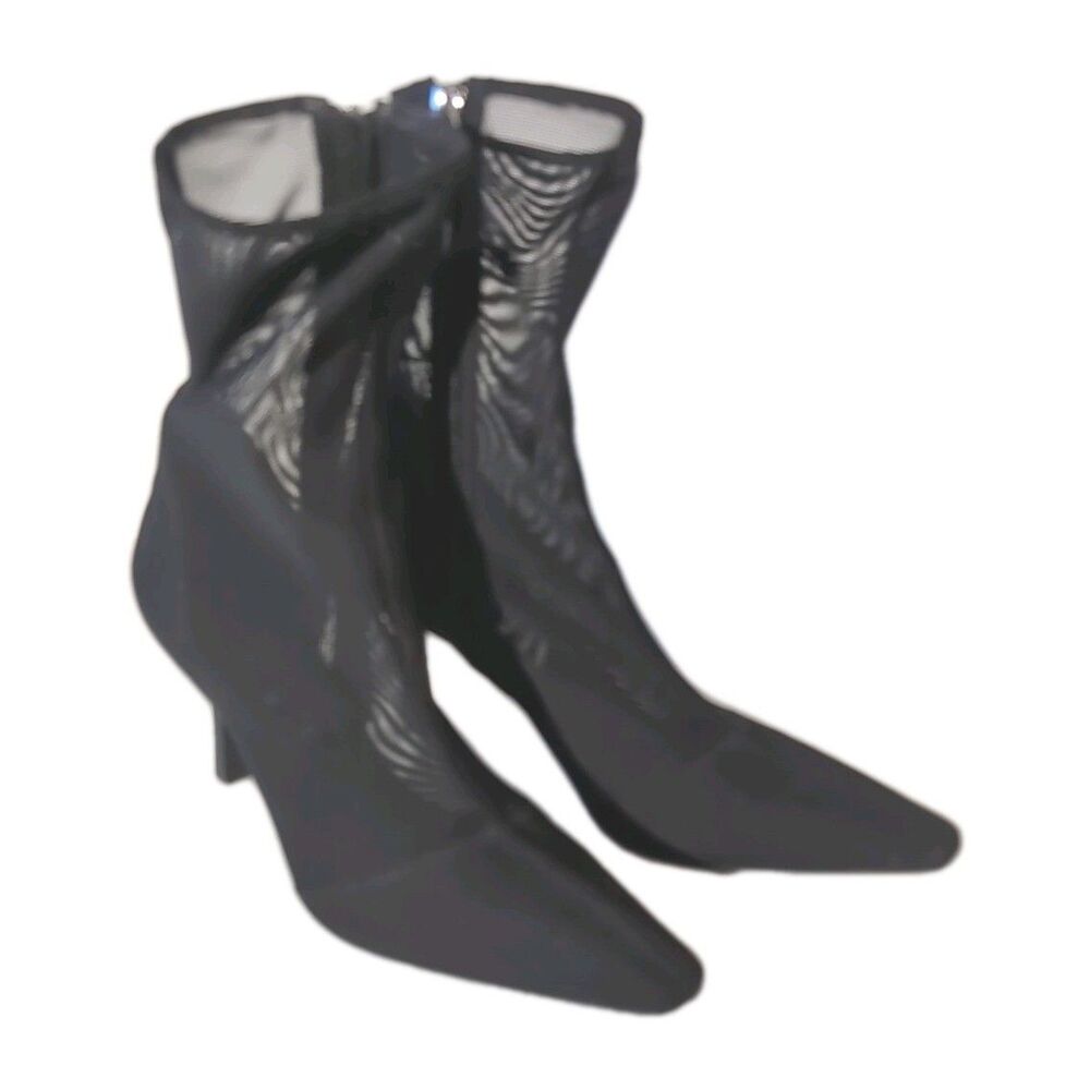Zara Black Mesh Ankle Booties Stiletto Heels Size 40 / US 9